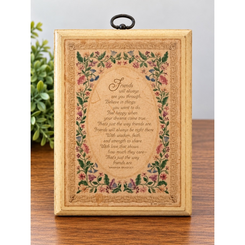 Vintage 1982 Hallmark Amanda Bradley Friends Wooden Wall Plaque 5x7 Cottagecore